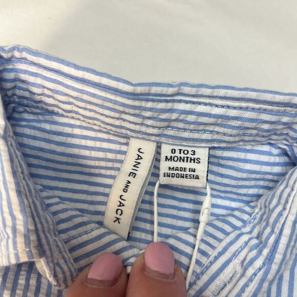 Janie and Jack 100049139 Baby Light Blue Striped Seersucker Bodysuit size 0-3 m - Picture 6 of 8